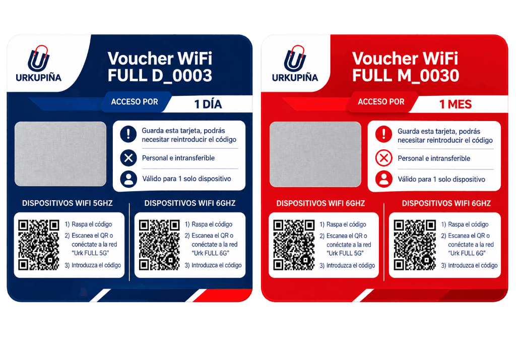 Tarjetas Voucher WiFi Diario y Mensual Urkupiña